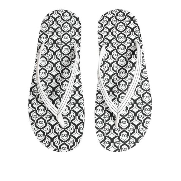 Dolce & Gabbana Black White Logo Beachwear Flats Slipper Women's Shoes